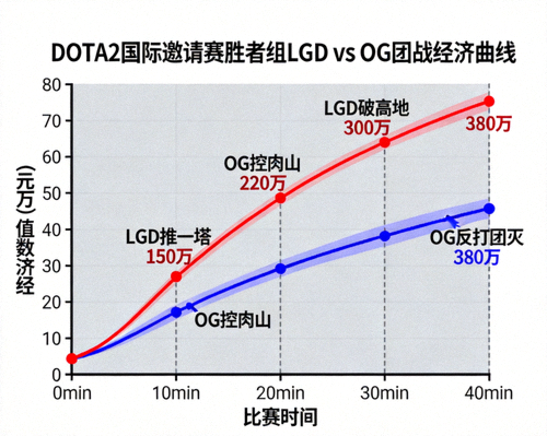 DOTA2国际邀请赛胜者组LGD对阵OG的团战经济曲线图